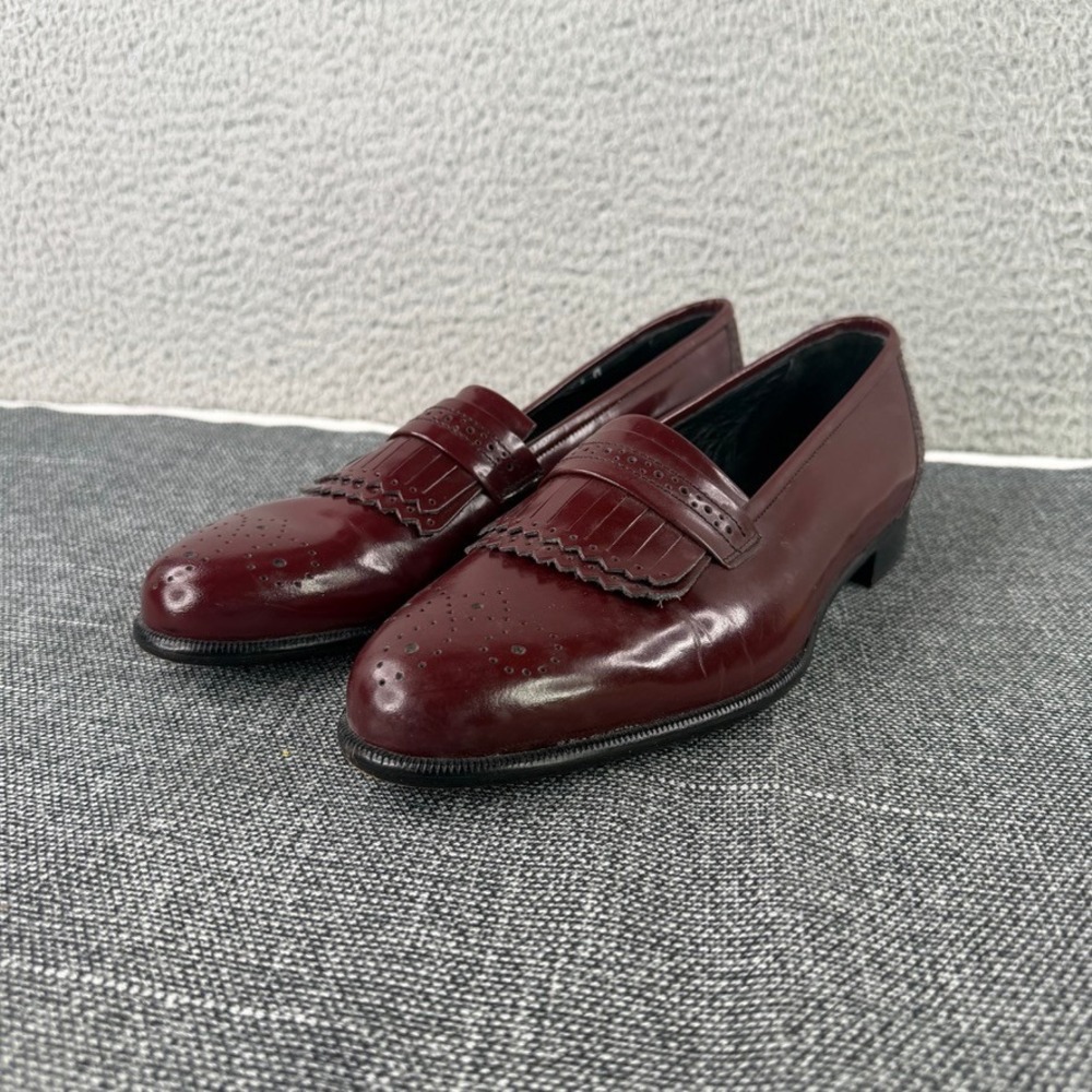 Johnston & Murphy Loafers Men 7.5 Burgundy Kiltie Tassel Brogue Leather Italy